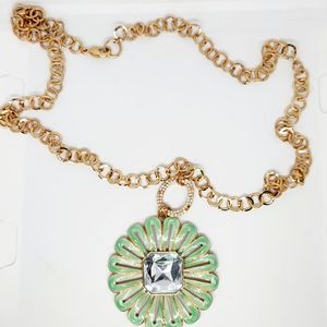 Chunky Enamel Flower Power Gold Tone Large Statement Daisy Rhinestone Necklace